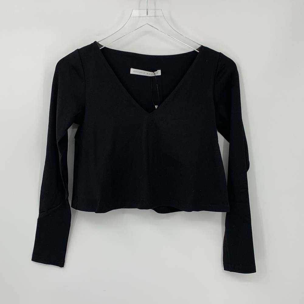 Susana Monaco v-neck flared crop top shirt blouse jersey knit black new X-Small